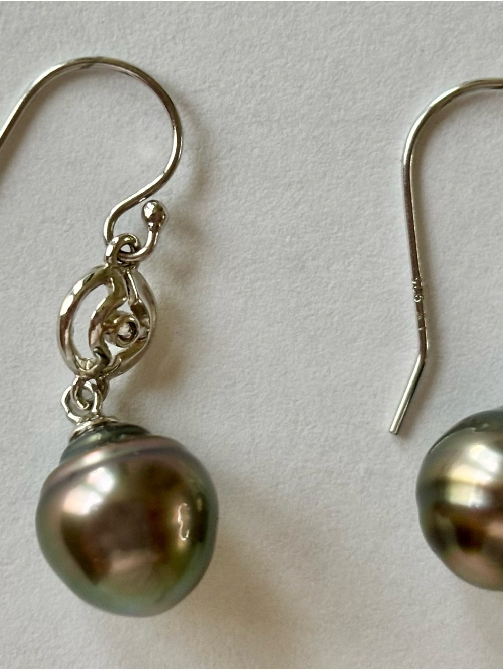 Sterling silver 925 Drop Earrings with Black Tahitian Pearl - Picture 10 of 12